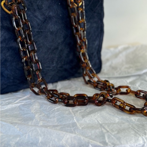 SEPCOEUR Paris Navy Blue Suede Moc-Tortoise Strap Shoulder Bag - Picture 7 of 12